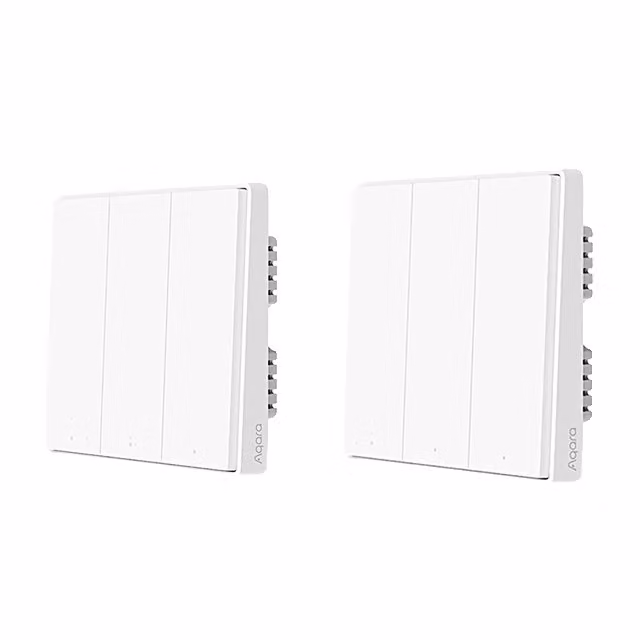 Interruttore smart home Aqara, con connettività Zigbee, compatibile con Apple HomeKit, 2X con filo neutro, 3 pulsanti
