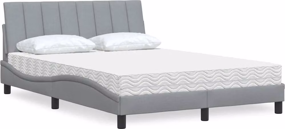 Letto con Materasso Hanko Grigio Chiaro 140x200cm Tessuto