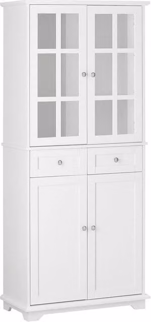 SoBuy Credenza Alta per Cucina Mobile Buffet in Legno con 6 scomparti e 2 cassetti Armadio Dispensa in Stile moderno Bianco 75x40x175cm FSB76-W