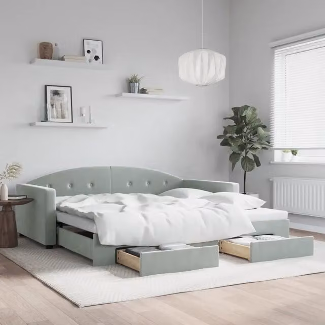 Divano Letto Estraibile Cassetti-Sofa Letto-Daybed Grigio Chiaro 100x200 Velluto 967033
