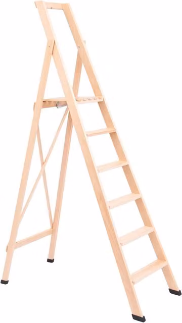Scala Pieghevole in Legno GIORDANOSHOP a 6 Gradini, Colore Marrone, H: 130 cm – 1