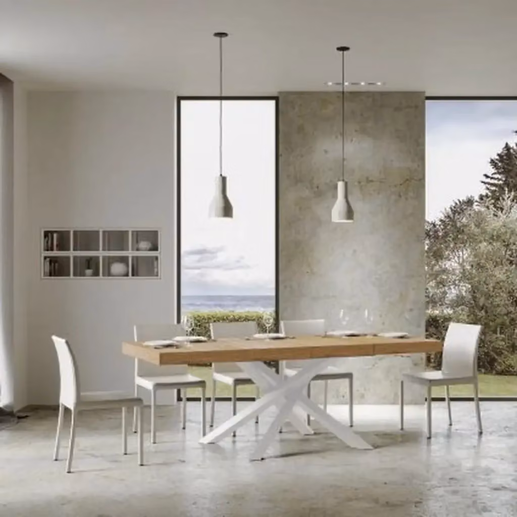 Tavolo allungabile Itamoby Volantis Premium in finitura quercia natura con gambe bianche L: 120-380 cm, P: 90 cm – 2