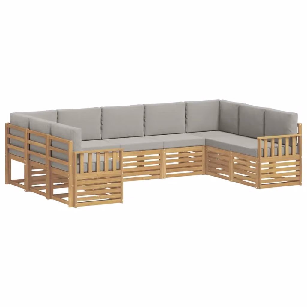 Set di divani da esterno a L vidaXL in legno di acacia con cuscini, Bianco e Grigio – 2