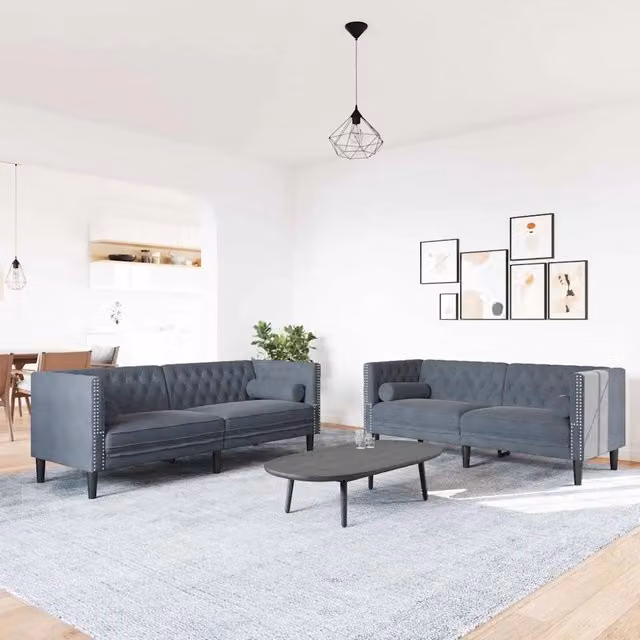 Divano per Soggiorno 2 pz Grigio scuro Velluto 3385865