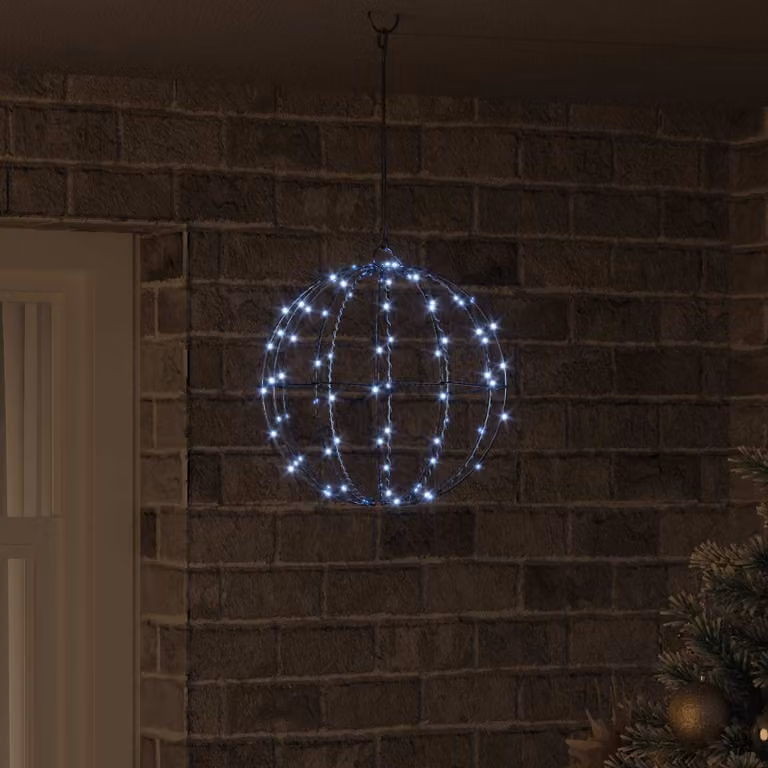 Palla decorativa natalizia vidaXL in metallo bianco con 96 LED cool white e telecomando, L 30 x P 30 x H 32 cm