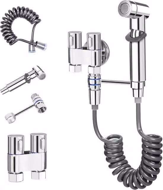 Bidet con sferbutoio con contenitore e dispenser - 15m tubo - Acciaio - Pulizia bagno - Disinfettante per animali di casa