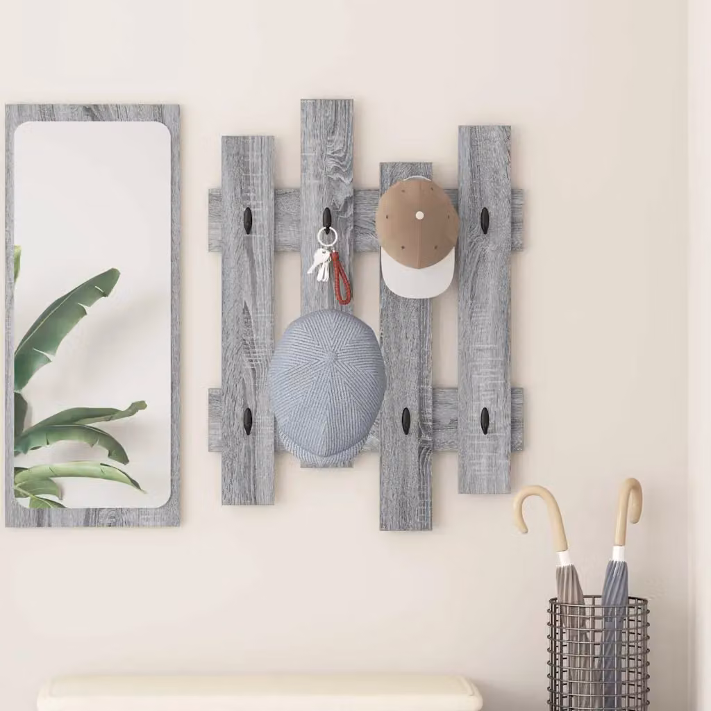 vidaXL Appendiabiti a muro moderno in MDF Grigio, L: 60 cm, P: 3 cm, H: 82 cm