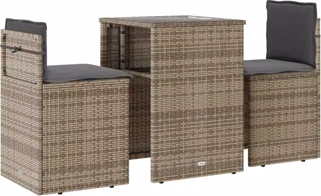 Set da Bistr¨° 3 pz | Set Salotto da Giardino con Cuscini Beige in Polyrattan