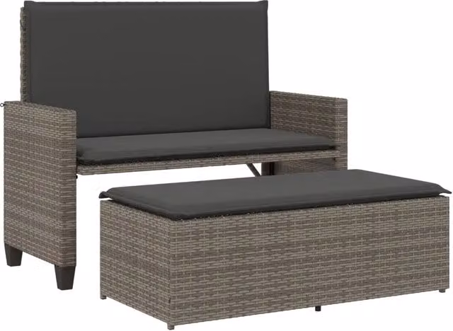 Panchina da giardino Outsunny in rattan grigio con cuscini e poggiapiedi