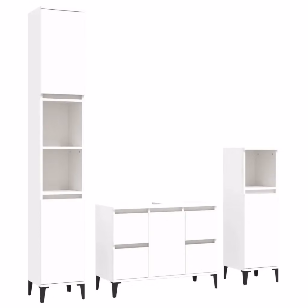 Set di mobili da bagno moderno vidaXL in legno e metallo bianco composto da 3 pezzi con mobile lavabo e colonna alta – 2
