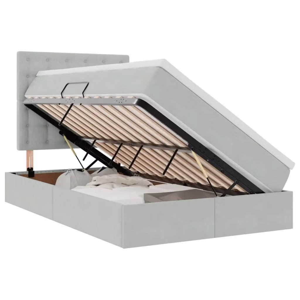Letto con contenitore e materasso ibrido vidaXL in velluto grigio con illuminazione LED e porta USB L/P/H: 120 x 200 x 204 cm – 2