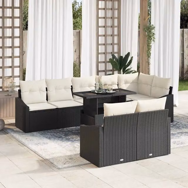 Set Divano da Giardino 9 pz Nero e Crema 3357760