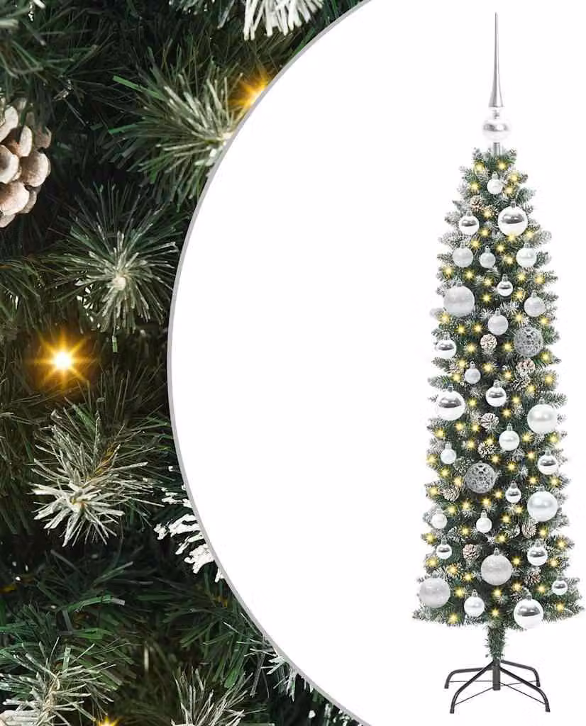Albero di Natale Artificiale Sottile Verde e Bianco 120 cm