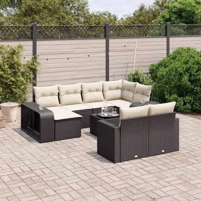 Set Divani da Giardino 11 pz con Cuscini in Polyrattan Nero 3261296