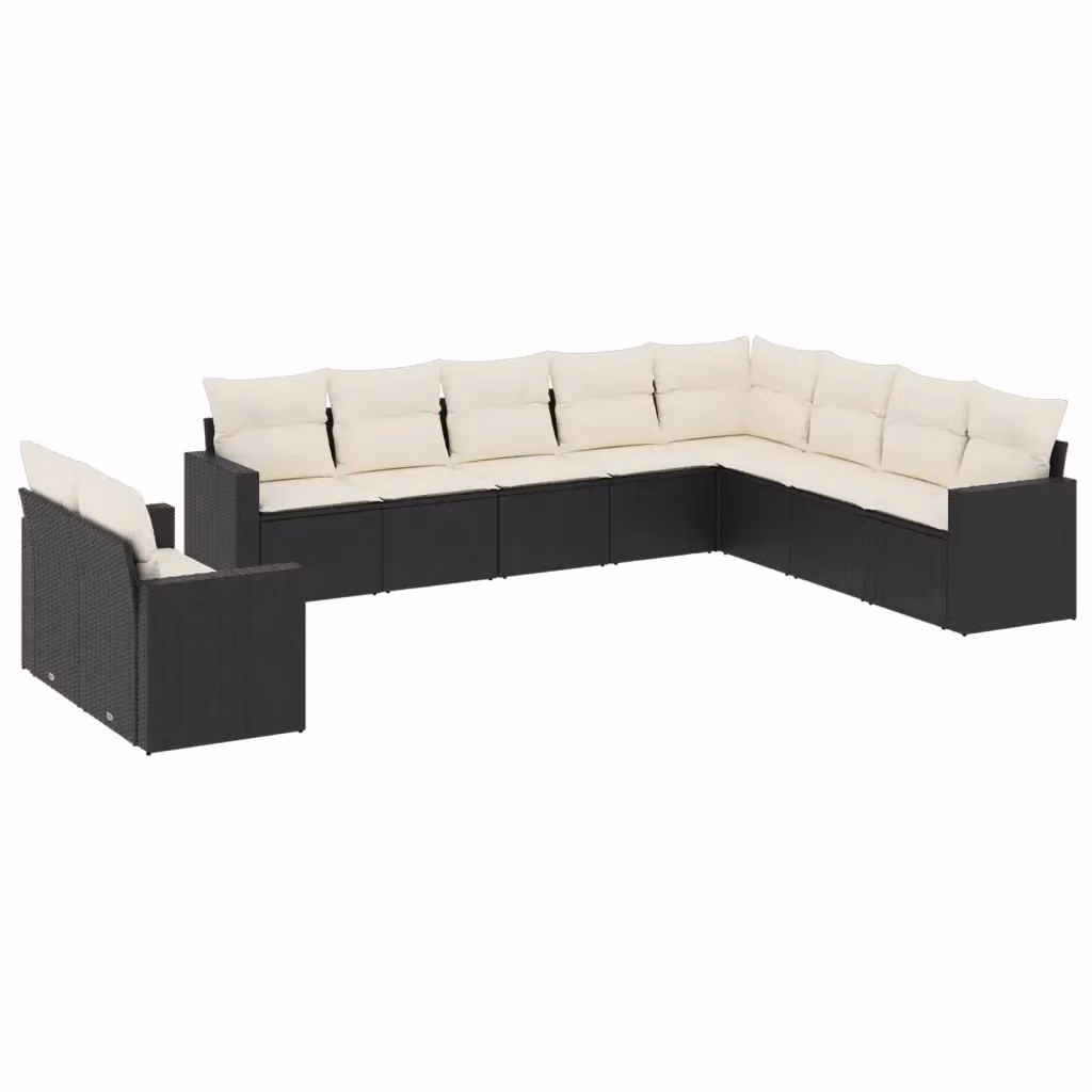 Set di Divani da Giardino vidaXL a Forma di L con Cuscini, Polyrattan e Struttura in Acciaio Nero – 2