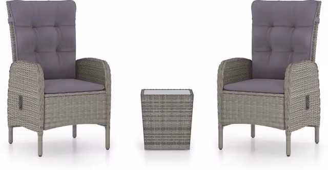 Set da Bistrot da Giardino 3 pz | Set Salotto da Giardino in Polyrattan e Vetro Grigio