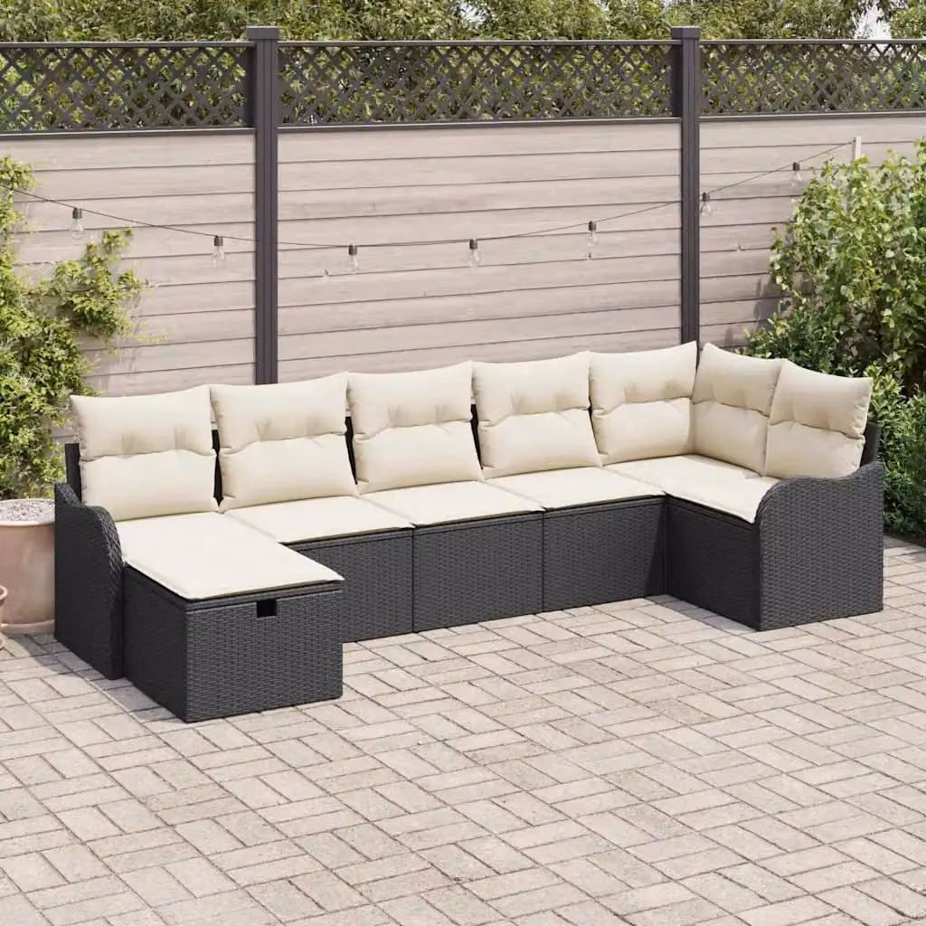 vidaXL Set di divani da giardino a forma di U in rattan con cuscini, Nero e Beige – 1