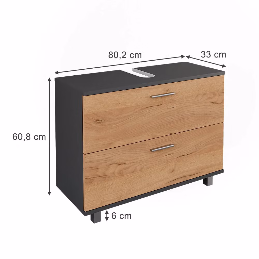 Mobiletto per lavabo Ilias Vicco in Rovere con 2 cassetti, Colore Rovere dorato e Antracite, L: 80.2 cm, P: 60.8 cm – 2