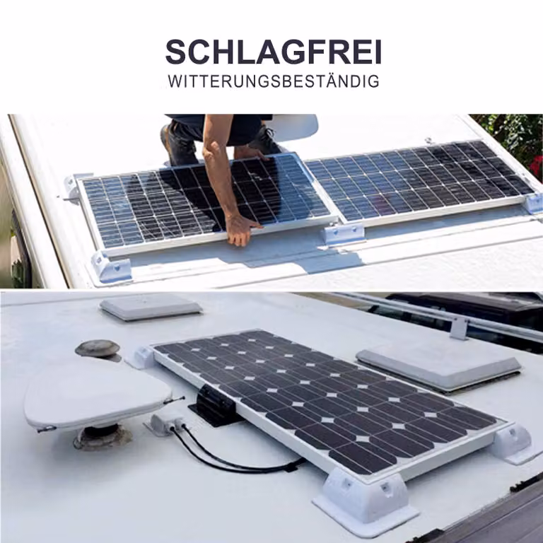 enjoy solar® Angoli di fissaggio in ABS / Spoiler di fissaggio per moduli solari, bianchi, 4 pezzi, per camper, roulotte e barche, IVA 0%.