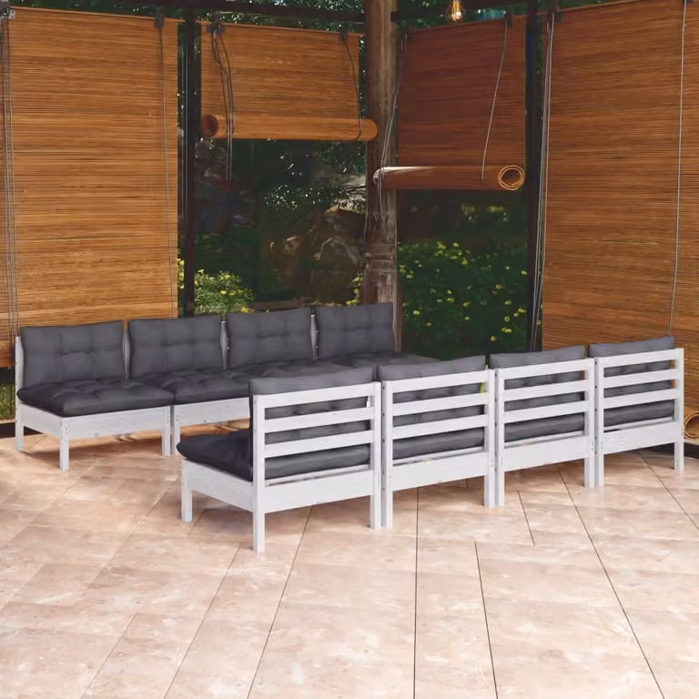 The Living Store Set da giardino 9 pezzi con cuscini in legno di pino massiccio
