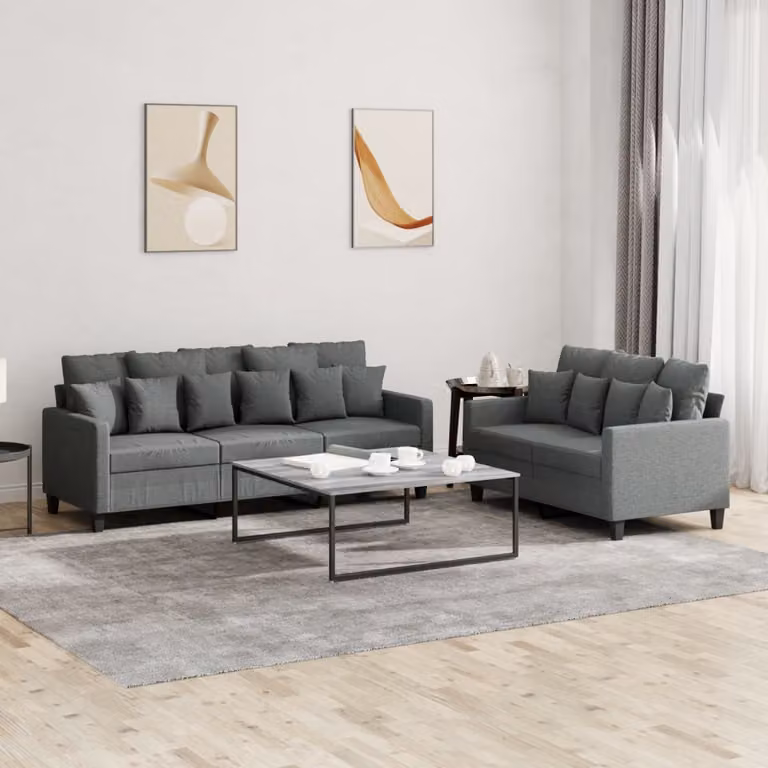 Set di divani vidaXL composto da un divano a 2 posti e un divano a 3 posti in tessuto grigio con cuscini inclusi per il tuo soggiorno