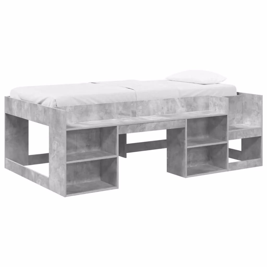 Letto Singolo Rialzato per Bambini vidaXL con Ripostiglio Laterale in Legno MDF Grigio L/P/H: 200 x 120 x 100 cm – 2