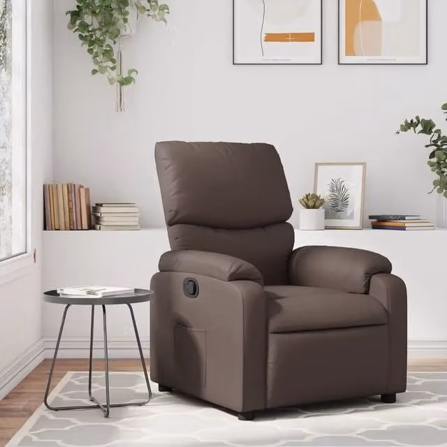 Poltrona reclinabile relax vidaXL in similpelle marrone con braccioli e struttura in legno e metallo – 1