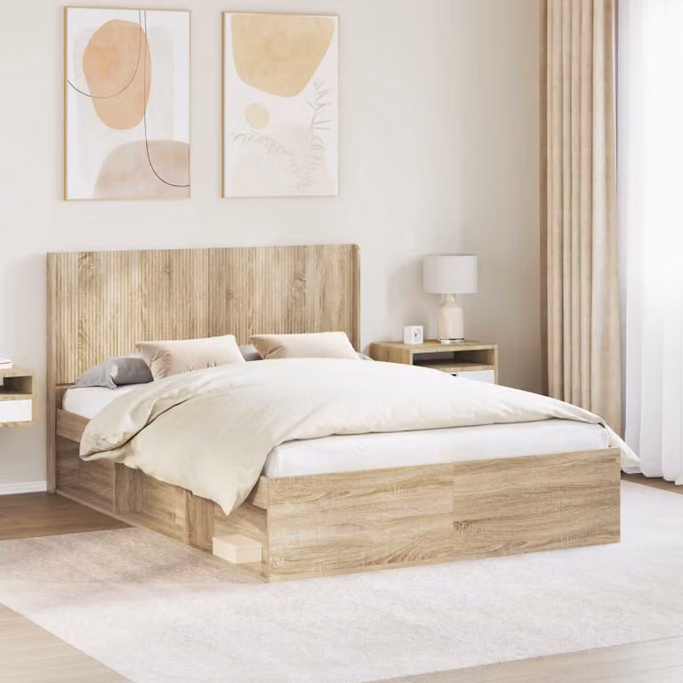 Testiera Letto vidaXL in Legno Rovere Sonoma, Colore Marrone e Beige