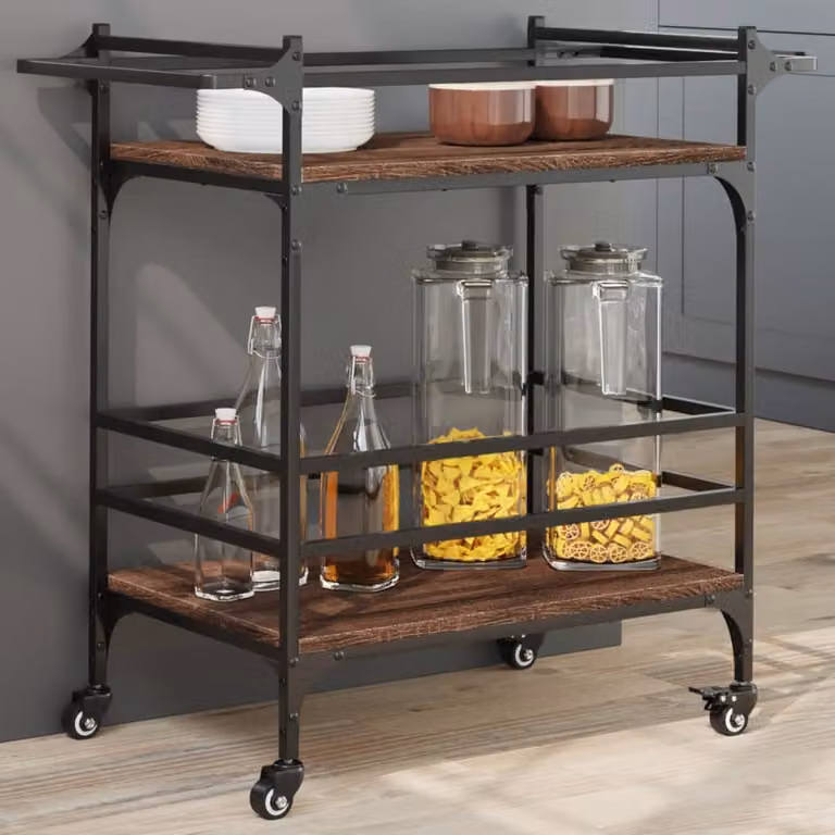 Carrello da cucina vidaXL in stile industriale in legno e metallo, colore rovere marrone, L 82 cm x P 40 cm x H 78,5 cm