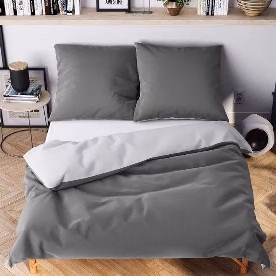 Set di lenzuola in microfibra da 4 pezzi grigio antracite, composto da lenzuolo con angoli 135 x 200 cm e 2 federe 80 x 80 cm, senza stiratura