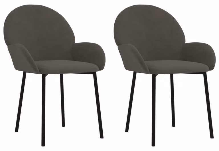 Set di 2 poltrone da pranzo in velluto, colore grigio scuro