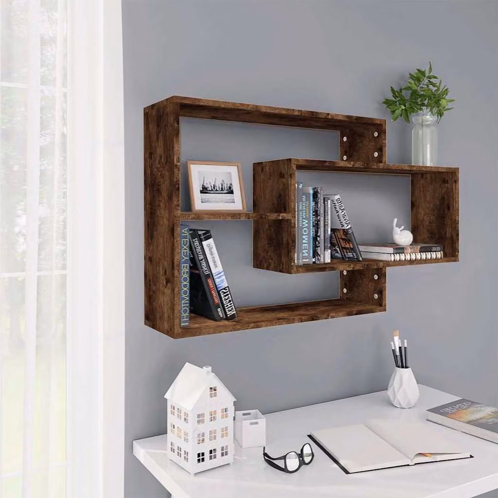 vidaXL Mensola a Muro in Legno Multistrato Rovere Fumo, L 104 cm x P 20 cm x H 58,5 cm
