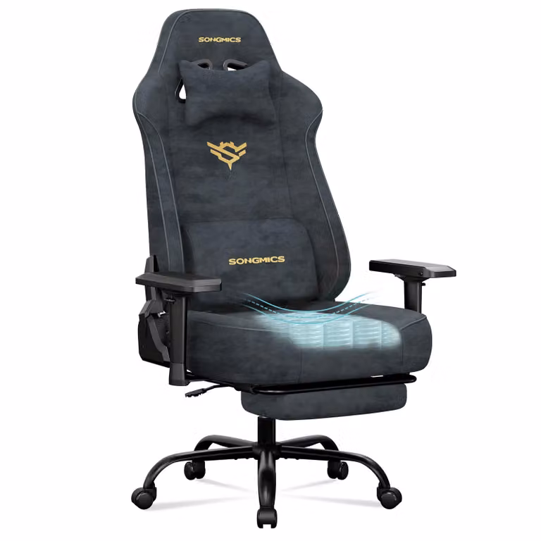 Sedia gaming ergonomica scamosciata con poggiapiedi, 72x72x(125-135)cm / Grigio Carbone