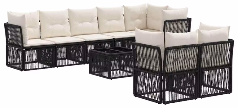Set Divano da Giardino 9 pcs Nero polyrattan