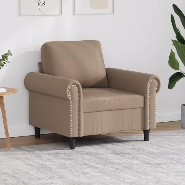 Poltrona moderna vidaXL in similpelle beige con braccioli e struttura in metallo