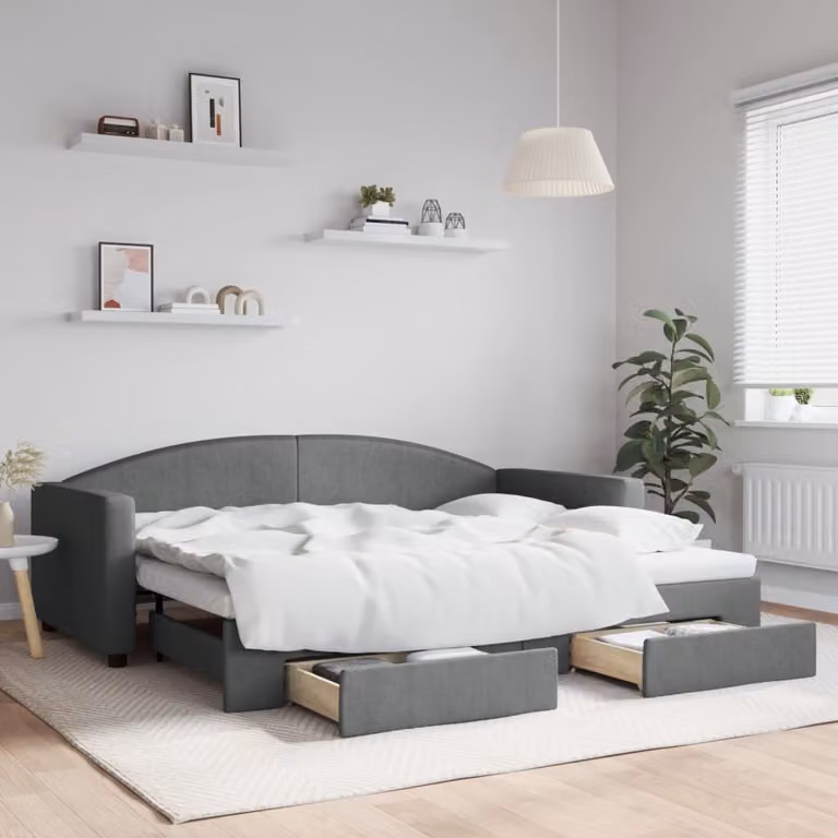 Maison Exclusive - Divano letto estraibile con cassetti, grigio scuro, 90x200 cm, tessuto