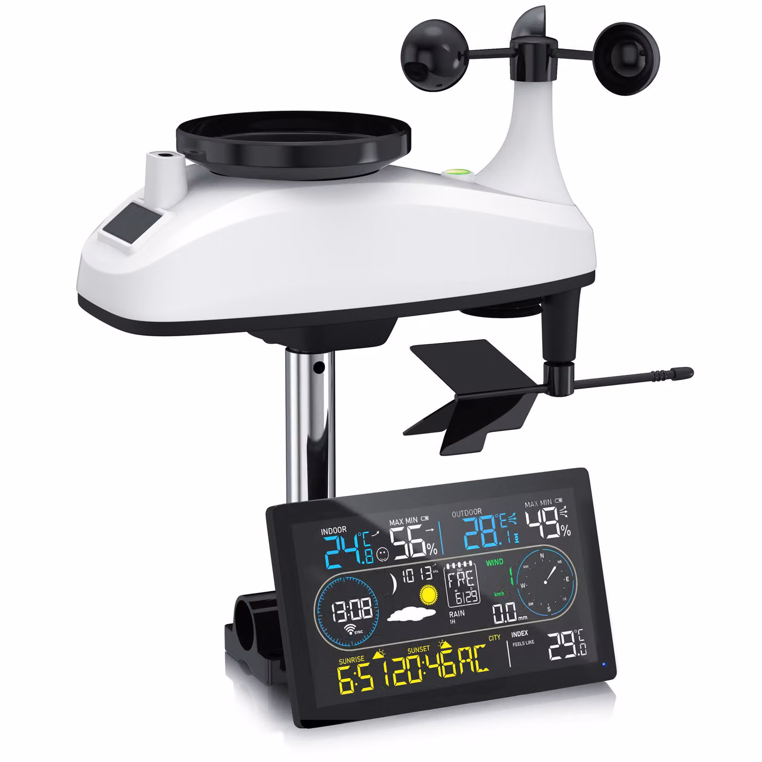 Stazione meteo wireless Brandson con sensore esterno, stazione meteo wireless, 7in1, WLAN, controllo app WiFi Tuya Smart Life, temperatura, umidità, pressione dell'aria, anemometro, pluviometro, visualizzazione tendenze