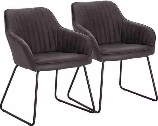 Set di 2 Sedie in Pelle - Sedie da Cucina/Sala con Braccioli - Grigio, 39 x 45 x 44 cm