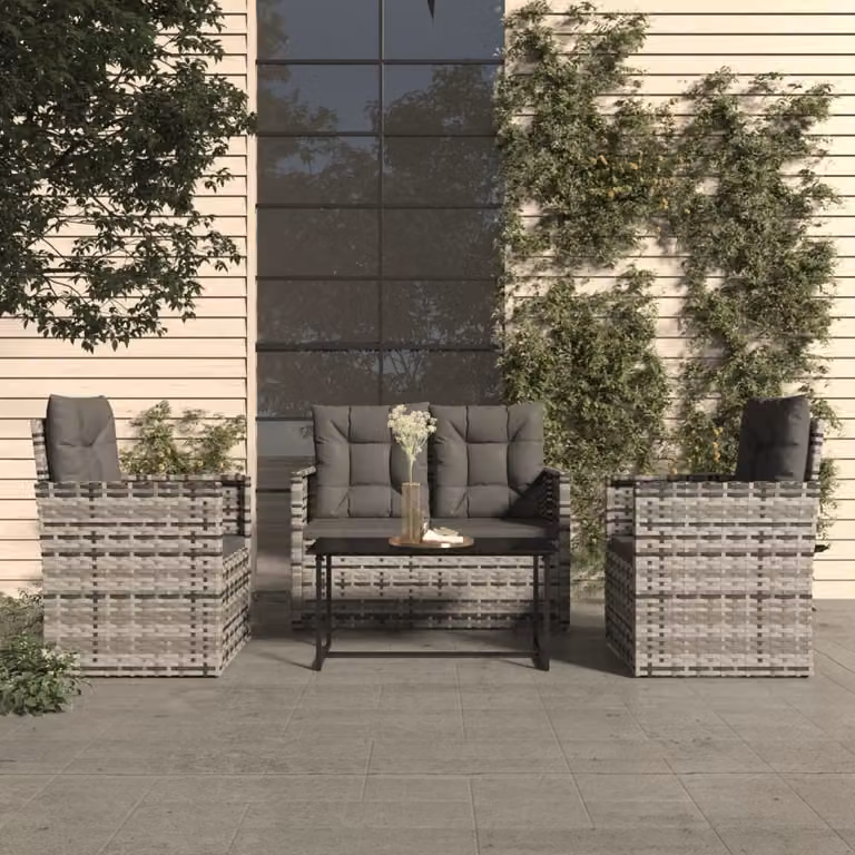 Maison Exclusive - Set da giardino da 4 pezzi con cuscini in polyrattan grigio