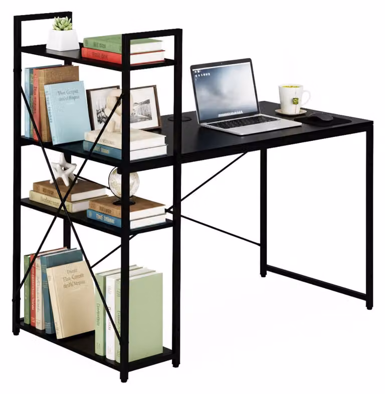 Scrivania per computer con ripiani, 120x60 cm, MDF nero