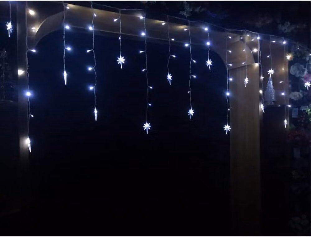 Catena luminosa a forma di cristallo di ghiaccio, 120 LED, 3,2 metri, 8 modalità, blu/bianco freddo, resistente alle intemperie