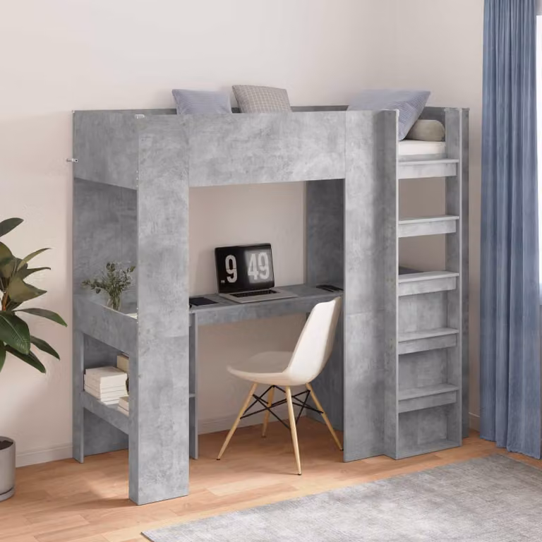 vidaXL Struttura letto a castello con scrivania e scompartimenti laterali in legno MDF Grigio