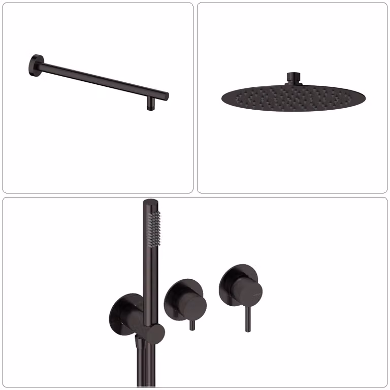 SANYCCES LOOP Miscelatore monocomando da incasso con deviatore, doccetta e flessibile + braccio doccia e soffione doccia a pioggia, nero metallizzato