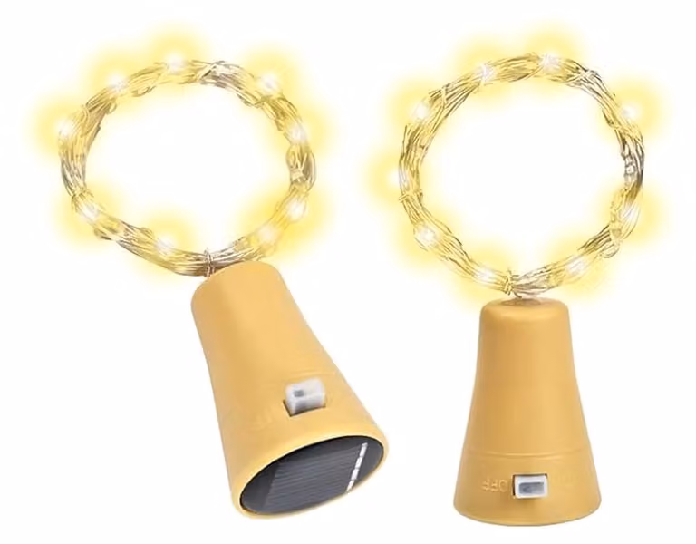 Luci solari a forma di bottiglia, confezione da 2, lunghezza 2 metri, 20 LED, luce bianco caldo