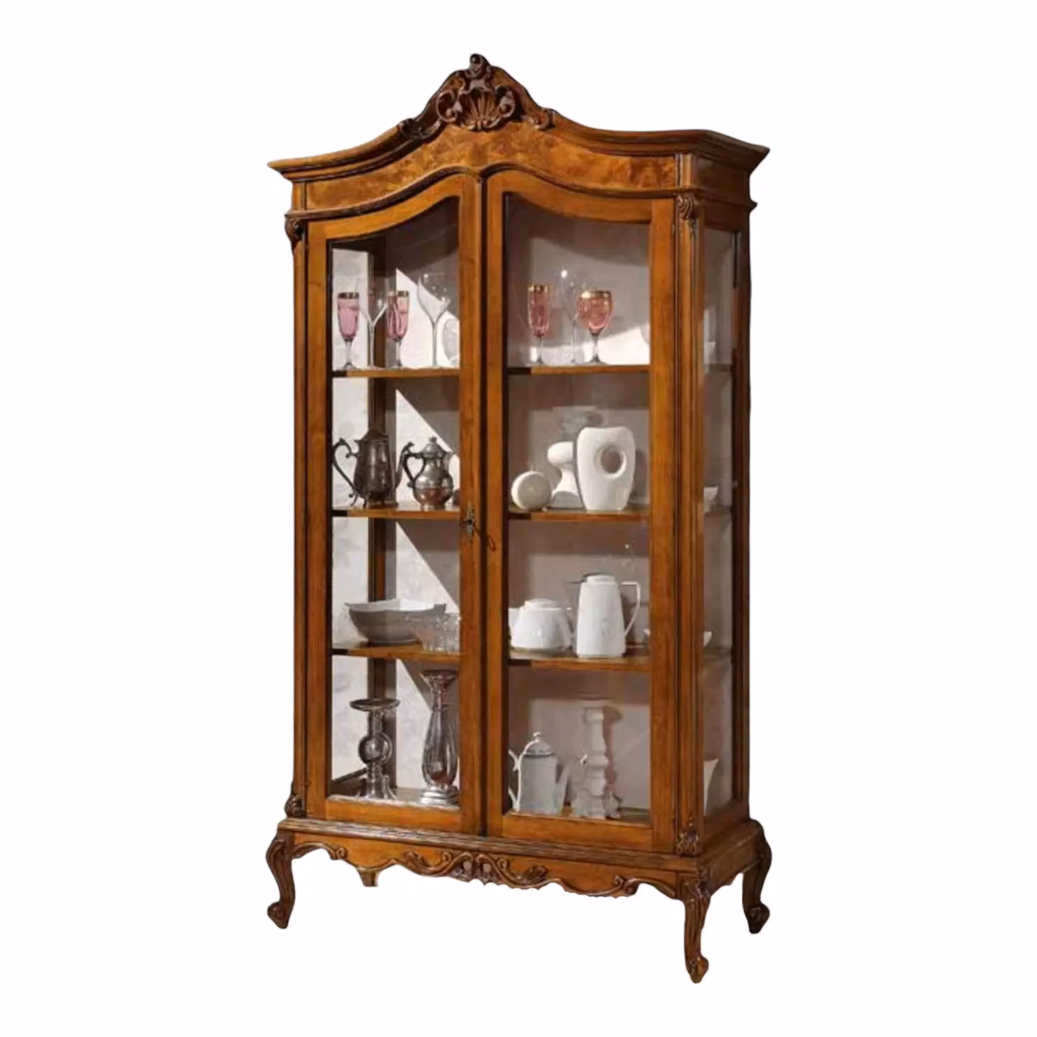 Vetrina in legno di radica con 2 ante in vetro stile Impero finitura Bassano di Mobili 2G L: 114 cm, P: 46 cm, H: 217 cm – 2