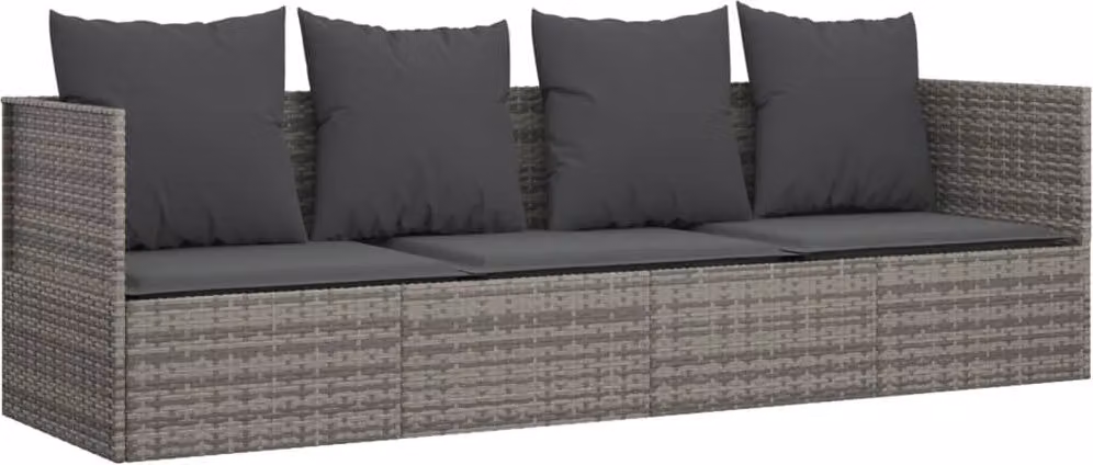 Lettino Prendisole da Esterno con Cuscini Grigio in Polyrattan