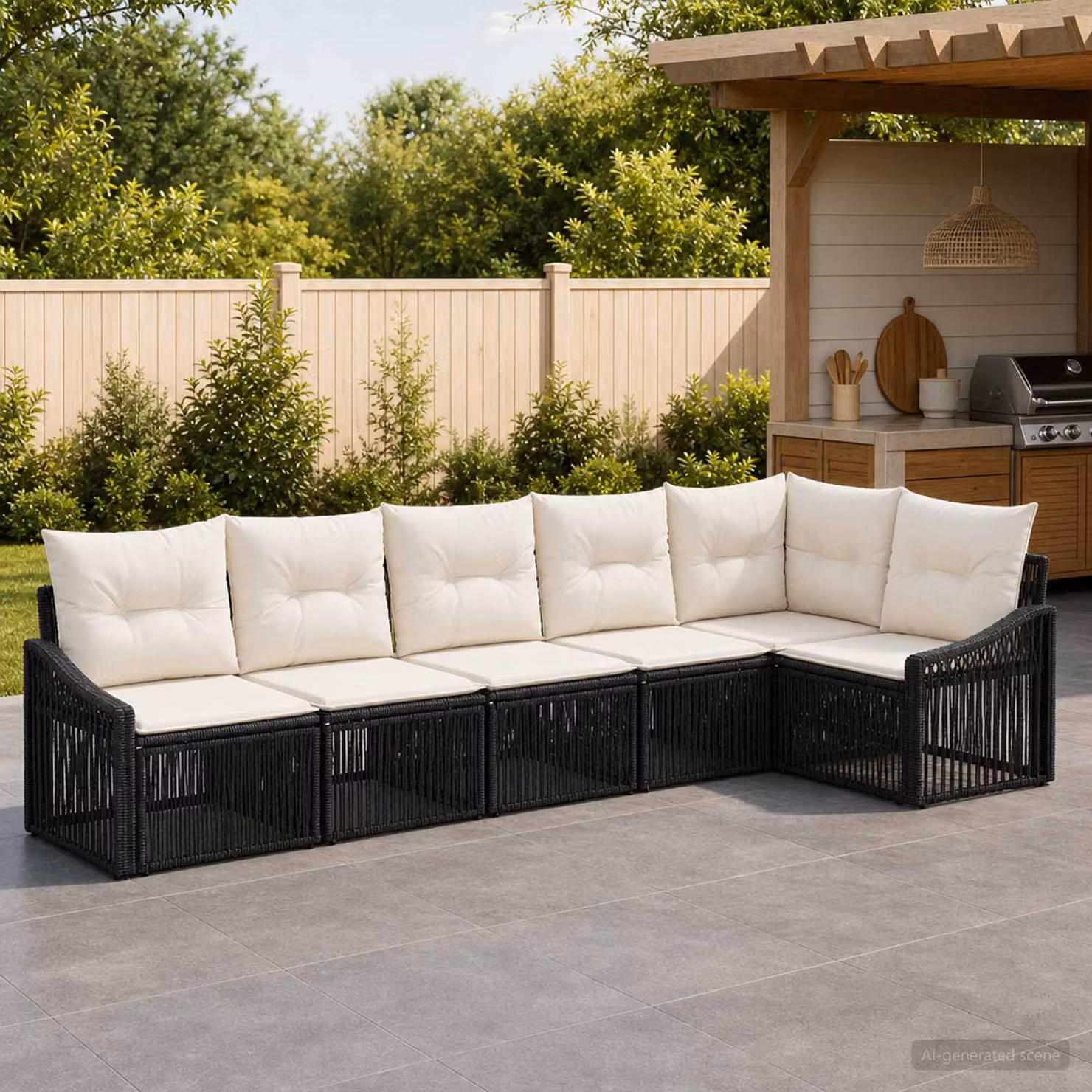 Set Divano da Giardino vidaXL 6 pz L Shape Nero con Cuscini e Struttura in Metallo