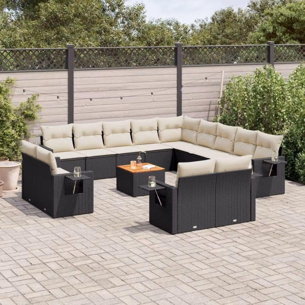 Maison Exclusive - Set Divani da Giardino 14pz con Cuscini in Polyrattan Nero