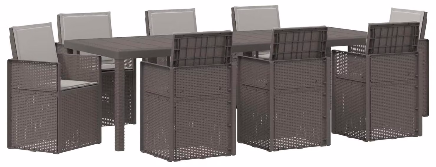 Set da Pranzo per Giardino con cuscino 9 pcs Grigio Chiaro PP