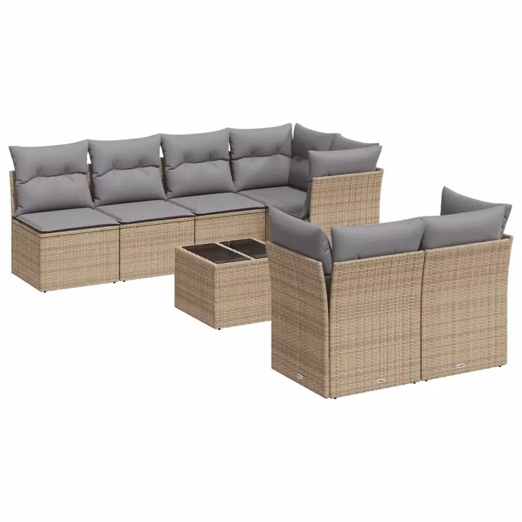 vidaXL Set Divano da Giardino a L con Cuscini Beige e Tavolino, 8 Pezzi in Polyrattan e Metallo – 2